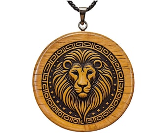 Handmade Wooden Leo Zodiac Necklace • Personalized Lion Pendant