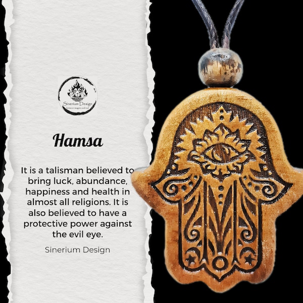 Customizable Wooden Hamsa Necklace, Hamsa, Hand of Fatima, Hand of God, Evil Eye Necklace, Good Luck, Protection, Amulet, Talisman, Handmade