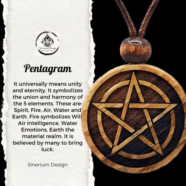 Personalized Wooden Pentagram Necklace, Pentagram Pendant, Pentacle, Five Pointed Star, Protection, Amulet, Talisman, Gift for Her, for Him