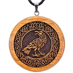 Personalized Wooden Raven Necklace Pendant - Handmade Celtic Raven Crow Pendant - Norse Raven Jewelry for Men & Women - Witchy Pagan Jewelry