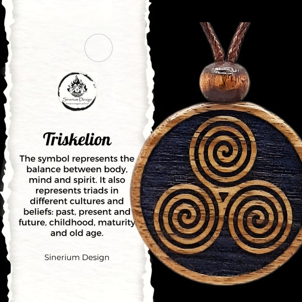 Personalized Wooden Triskelion Necklace, Triskelion Pendant, Triskelion, Triple Spiral, Viking, Celtic Jewelry, Norse, Pagan Jewelry, Wicca