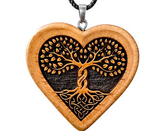 Handmade Wooden Heart Tree of Life Necklace – Personalized Anniversary Gift