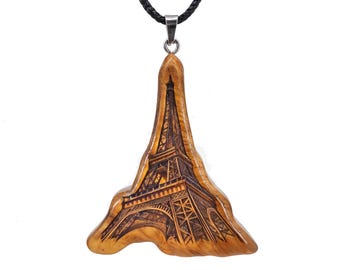 Personalized Carved Wood Eiffel Tower Necklace – Handmade Paris Gift