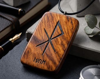 Handmade Wooden Bind Rune Necklace, Norse Protection Pendant, Elder Futhark Viking Gift for Men, Viking Gifts for Him, Elder Futhark Runes