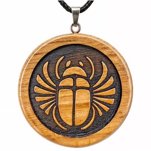 Skarabäus-Halskette aus Holz, ägyptischer Schmuck des alten Ägypten | Käfer Schutz Amulett, Ägyptisches Revival, Handgefertigtes Insekt Schmuck Geschenk