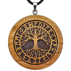 Handmade Wooden Tree Of Life Pendant, Runes Necklace, Personalized Celtic Tree Of Life, Viking Tree, World Tree, Unique Gift for Her Him