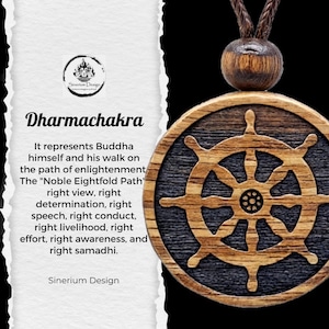 Custom Wood Beaded Dharmachakra Necklace - Dharma Wheel - Buddhism Buddhist Meditation Yoga Necklace - Bohemian Necklace for Men and Women