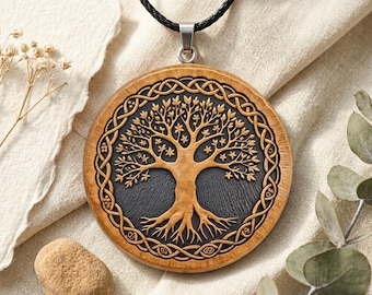 Handmade Wooden Celtic Tree of Life Pendant – Eco Friendly Nature Necklace, Personalized Birthday Graduation 5th Anniversary Gift for Her