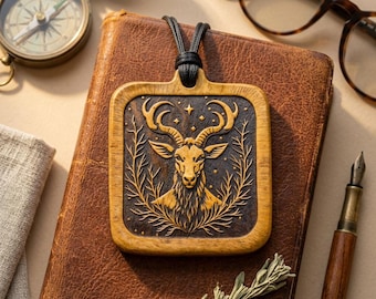 Handmade Wooden Cernunnos Pendant – Celtic Horned God Necklace – Druid Pagan Viking 5th Anniversary Gift