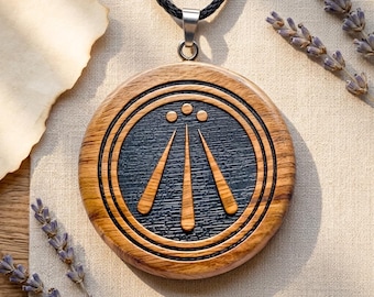 Handmade Wood Awen Pendant Necklace - Celtic Druid Symbol Jewelry - Pagan Wiccan Talisman for Men Women, 5th Wood Anniversary Spiritual Gift