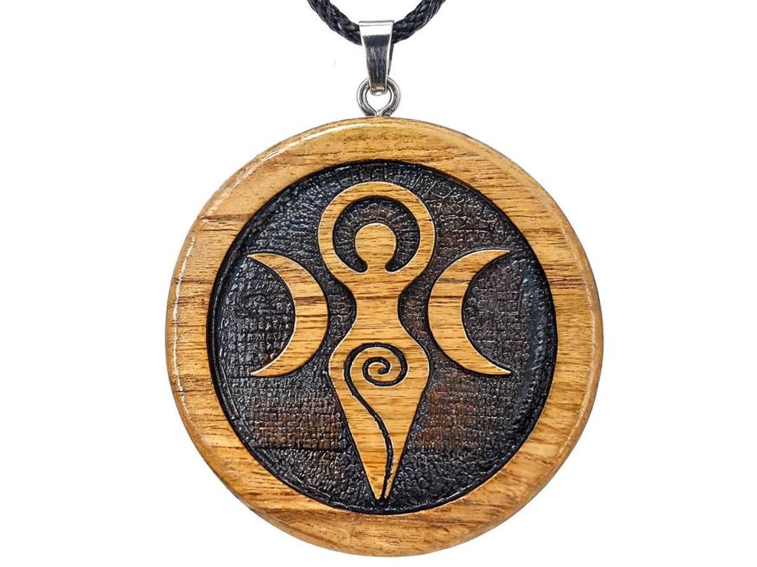 Wooden Spiral Goddess Necklace Triple Moon Necklace for Women