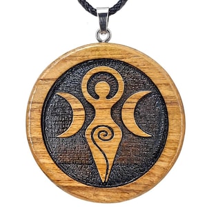 Wooden Spiral Goddess Necklace - Triple Moon Necklace For Women, Triple Moon Goddess, New Parent - Fertility - Gifts for Mom - Gift For Her