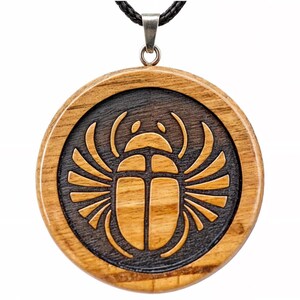 Wooden Scarab Necklace, Egyptian Jewelry of Ancient Egypt | Beetle Protection Amulet, Egyptian Revival, Handcrafted Insect Jewelry Gift