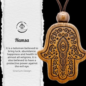Hand Carved Wooden Hamsa Necklace, Custom Evil Eye Jewelry,  Jewish Gifts, Hand of God, Hamsa Hand Necklace, Hamsa Evil Eye Charm for Women