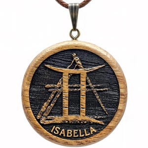 Personalized Handmade Wooden Gemini Necklace With Name, Gemini Pendant, Gemini Gift, Zodiac Sign Necklace, Astrology Gift, Birthday Gift