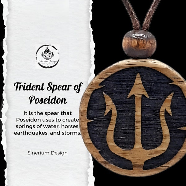 Poseidon's Trident Personalized Wood Necklace, Trident, Greek Gods, Greek Mythology, Neptune's Trident, Trishula, Women Necklace, Men Gifs