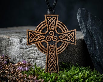 Handmade Wooden Celtic Cross Necklace - Personalized Engraved Pendant