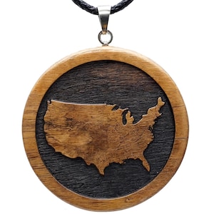 Wooden America Map Necklace,American Flag Necklace, American Necklace, America Pendant, USA, USA Map, American Jewelry, Gifts for Her Him