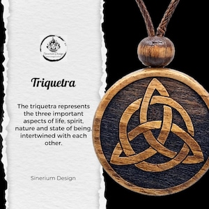 Personalized Wooden Beaded Triquetra Necklace – Handmade Celtic Triquetra, Celtic Knot Necklace Pendant, Witchy Wiccan Irish Mens Necklace