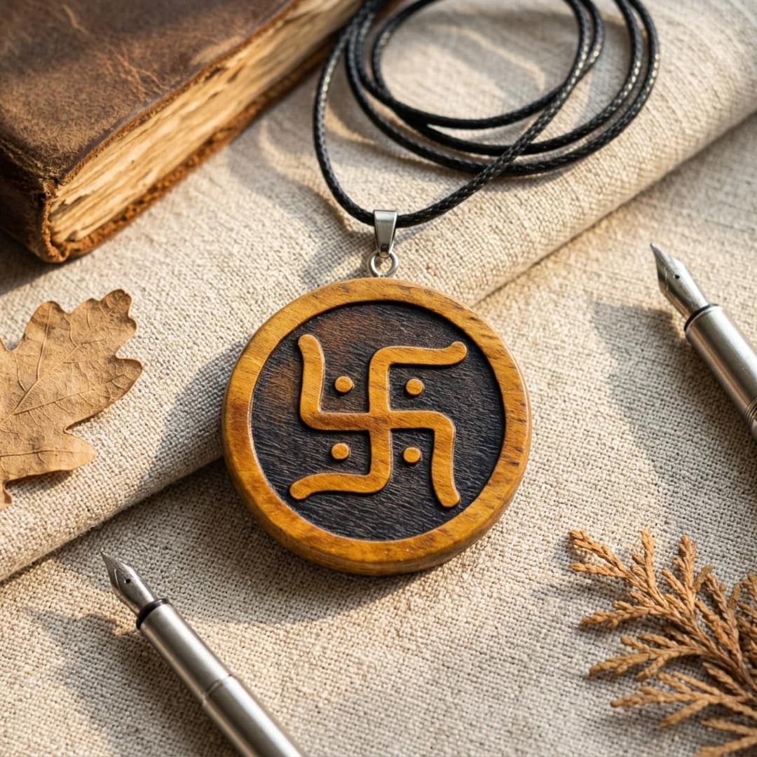 Handmade Wooden Svastika Necklace – Personalized Hindu Swastik