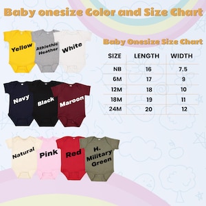 Puede incluir: Un gr&aacute;fico que muestra los diferentes tama&ntilde;os y colores de bodies para beb&eacute;s. El gr&aacute;fico incluye los siguientes tama&ntilde;os: NB, 6M, 12M, 18M y 24M. El gr&aacute;fico tambi&eacute;n incluye los siguientes colores: amarillo, gris deportivo, blanco, azul marino, negro, granate, natural, rosa, rojo y verde militar H.