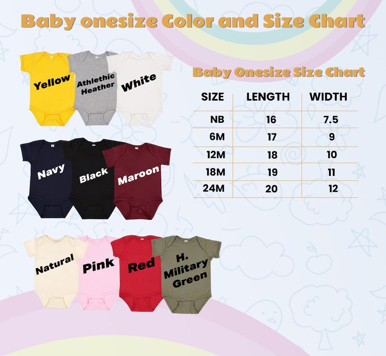 Puede incluir: Un gr&aacute;fico que muestra los diferentes tama&ntilde;os y colores de bodies para beb&eacute;s. El gr&aacute;fico incluye los siguientes tama&ntilde;os: NB, 6M, 12M, 18M y 24M. El gr&aacute;fico tambi&eacute;n incluye los siguientes colores: amarillo, gris deportivo, blanco, azul marino, negro, granate, natural, rosa, rojo y verde militar H.