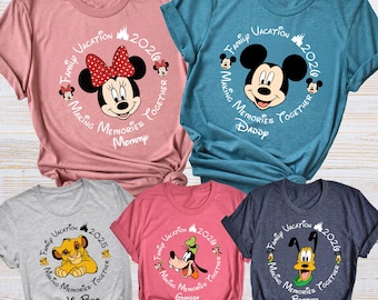 Camiseta personalizada de vacaciones familiares de Disney, camiseta de todos los personajes de Disney 2026, camiseta de grupo de Disney, camiseta de viaje mágico, camiseta personalizada de Disneyworld