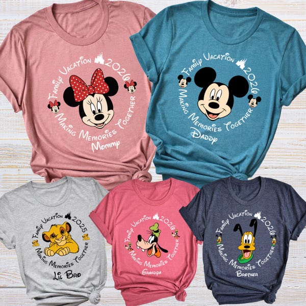 Camiseta personalizada de vacaciones familiares de Disney, camiseta de todos los personajes de Disney 2026, camiseta de grupo de Disney, camiseta de viaje mágico, camiseta personalizada de Disneyworld