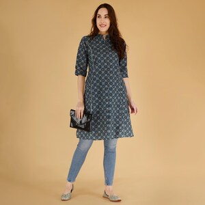 Hand Block Printed Cotton Tunic: Princess Cut Summer Kurti