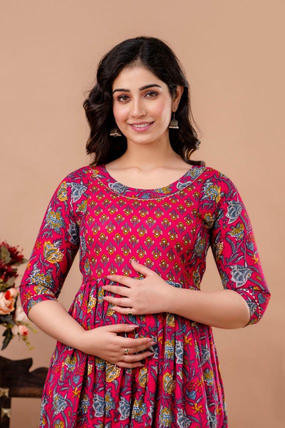cotton summer maternity dresses Indian Cotton Block Print Kyra Midi Summer Maxi Boho Maternity Dress for  Women