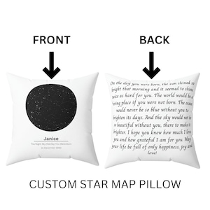 El día en que naciste Mapa de estrellas personalizado por fecha Almohada de constelación El cielo nocturno Coordenadas personalizadas bajo las estrellas Regalo para bebé Persona