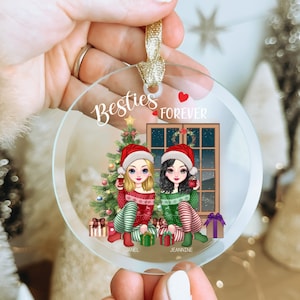 Besties Forever,Personalized Circle Glass Ornament Christmas Gift For best friend, Sister -