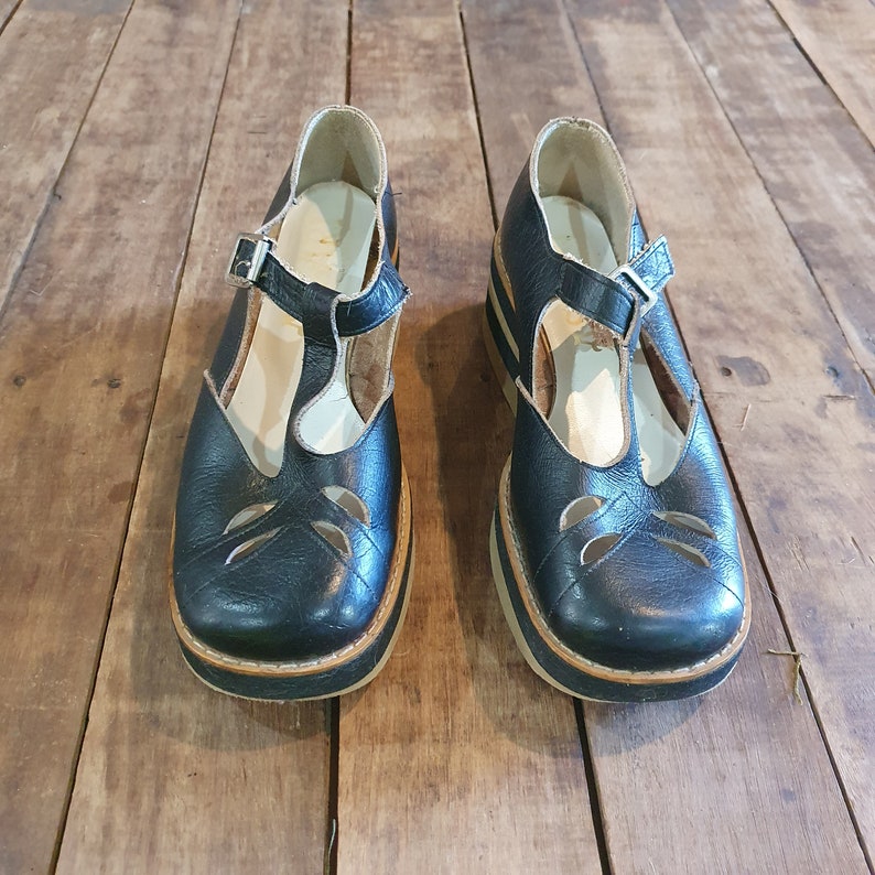 Vintage 1960s Black Cut Out Mary Jane Platforms by Asgard of Etsy