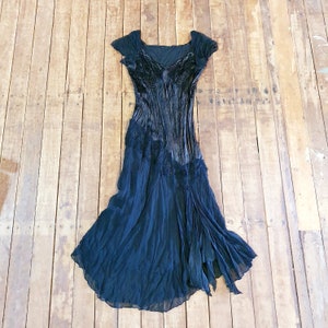 Vintage Black Faerycore Asymmetrical Hem Dress. Size S