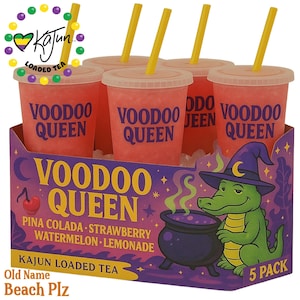 Kajun Loaded Tea - Voodoo Queen - Beach PLZ - 5 Pack Herbal Energy Tea, Lit Tea, Mega Tea Bomb