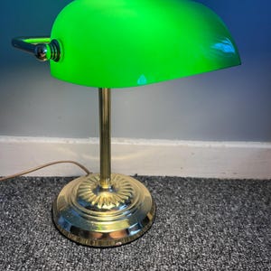Vintage Brass Banker's Desk Lamp With Green Glass Shade