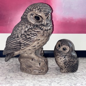 Poole Pottery stoneware large Barn Owl together with smaller owl signed B Linley Adams