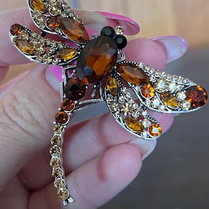 Large crystal dragonfly brooch, Dragonfly pin, Dragonfly gift, Dragonfly jewellery gift for her