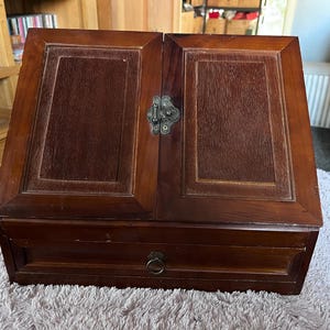 Antique wooden stationery cabinet or a writing slope/desk box unique dark wood