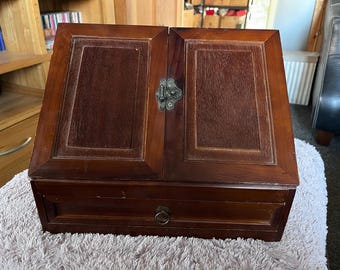 Antique wooden stationery cabinet or a writing slope/desk box unique dark wood
