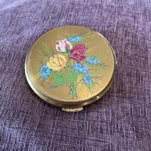 Poudre compacte vintage ronde design floral ton miroir de maquillage à collectionner