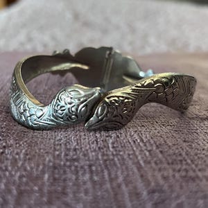 Vintage Art Deco Snake Bangle, Silver Tone Serpent Clamper