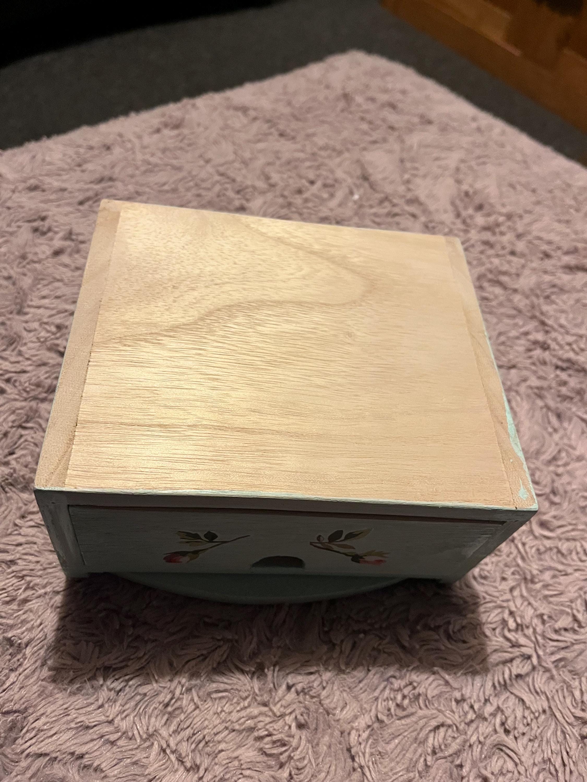 鏡付き木製ジュエリーボックス（手描き花柄、緑・青） - Etsy 日本