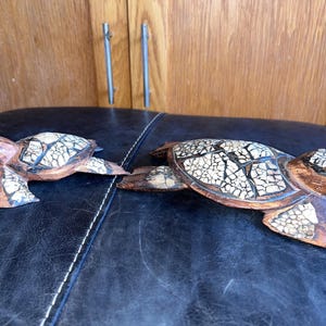 wooden carved turtle figurines made in Indonesia rare unique set of two great gift