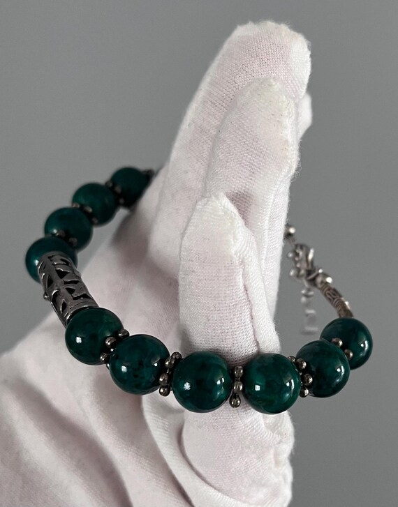Vintage Jade Glass Bead Bracelet With Silver Toned Metal Unique - Etsy