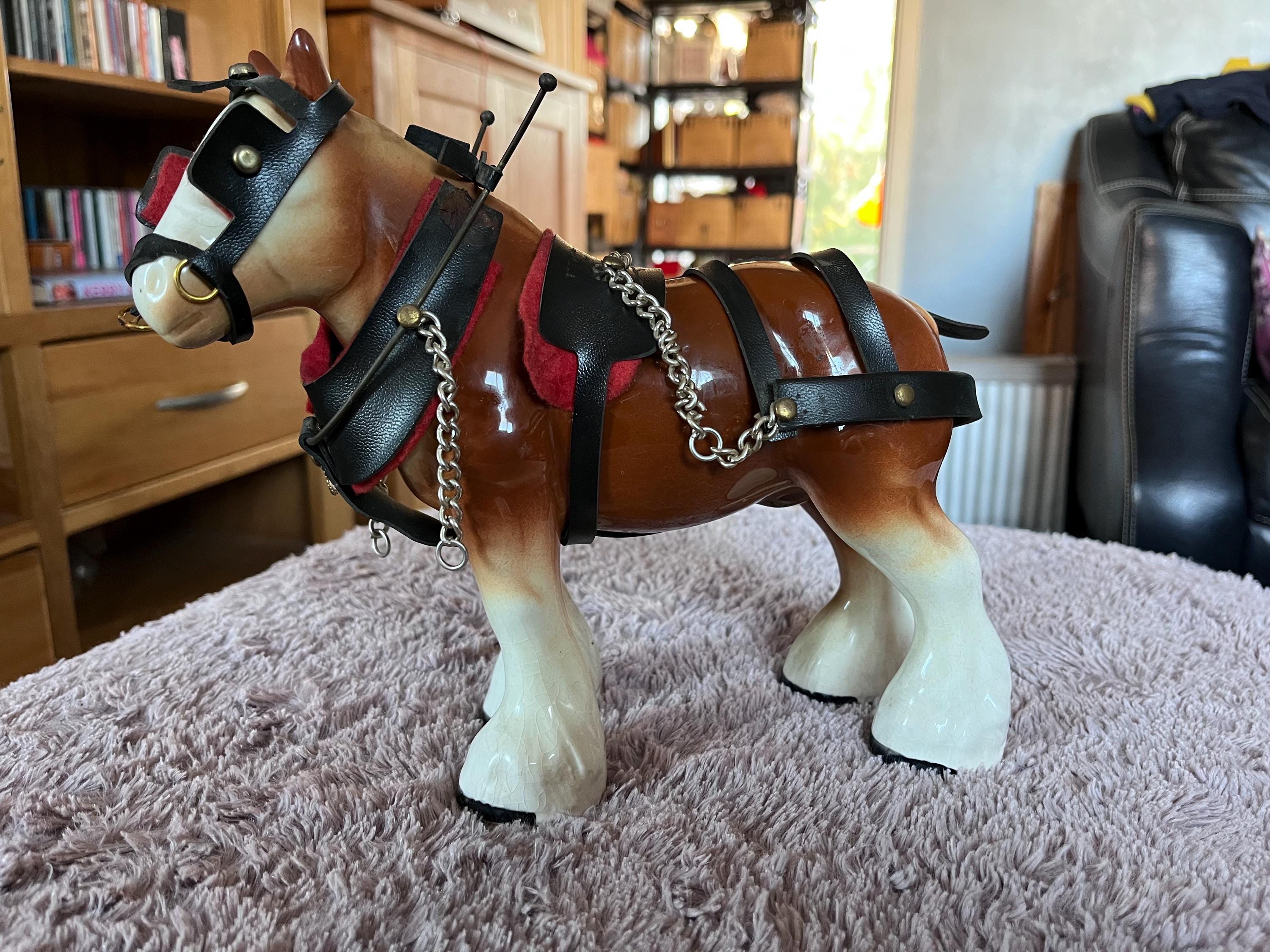 Vintage Porcelain Horse Figurine Leather Harness, Detailed