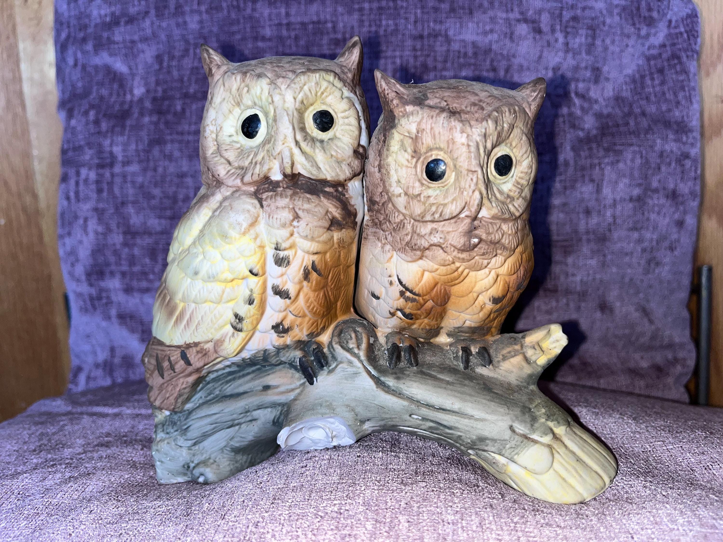 genuine porcelain owl figurine with two owls on a log beautiful gift JBG