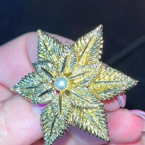Vintage Starburst Pin with Faux Pearl brooch gift for her
