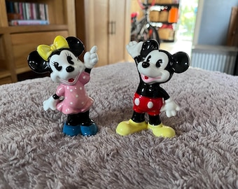 Figuras de porcelana vintage de Mickey y Minnie de Walt Disney Productions