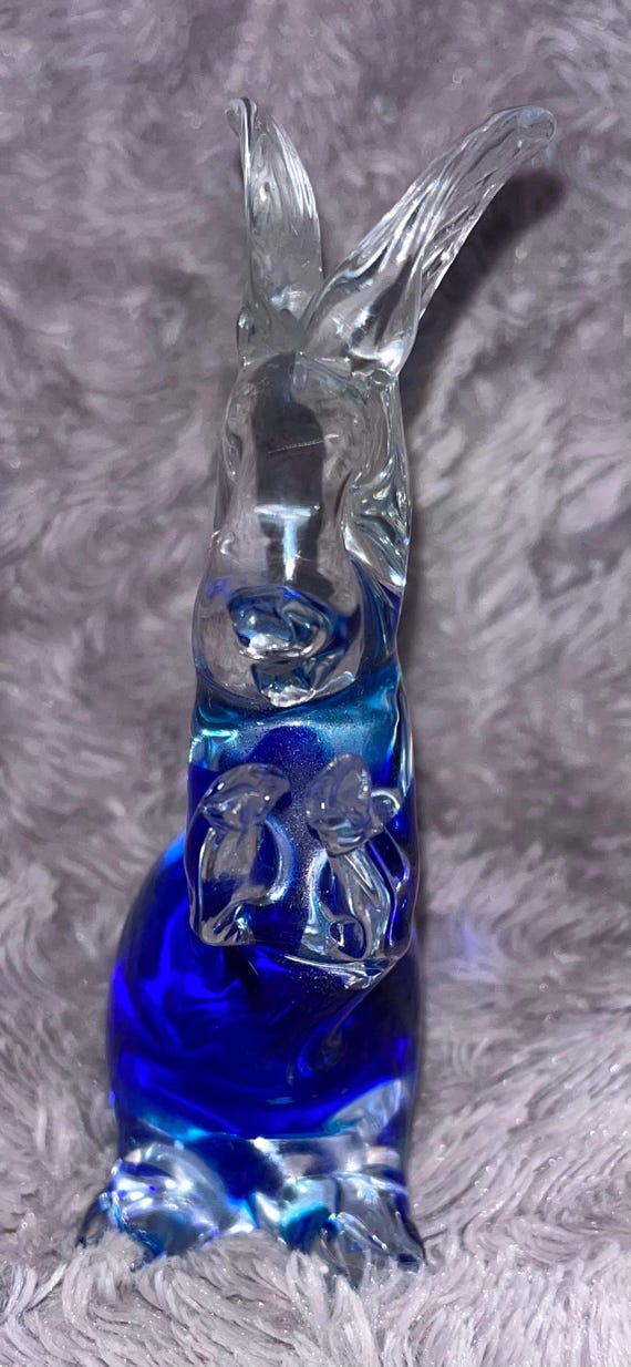 ヴィンテージ ムラーノガラス ウサギ クリア＆ブルー ウサギ